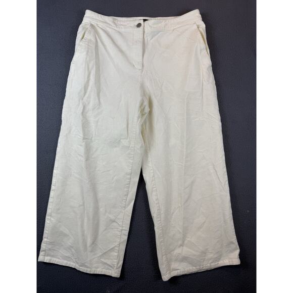 Eileen Fisher Winter White Cream Size M Corduroy Pants Crop Flare Pants - Picture 1 of 7